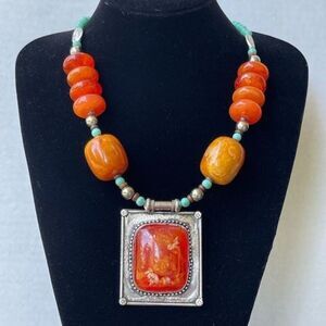 ORANGE BEADED MALA NECKLACE STATEMENT NECKLACE